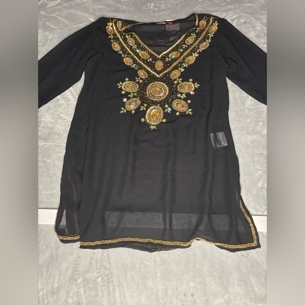 Embroidered Black Swim Coverup